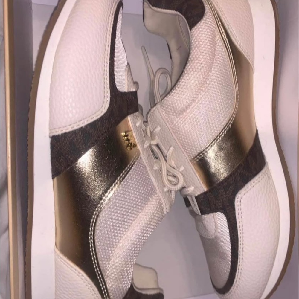 Michael Kors Women's White and Gold Sneakers